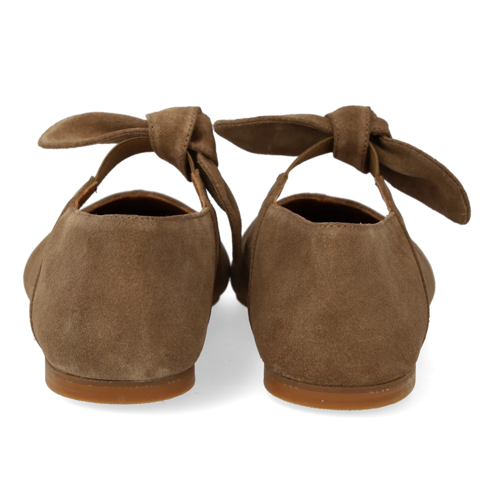 1696-101 Ballerina in Suede With Elasticated Bow Detail Dessert