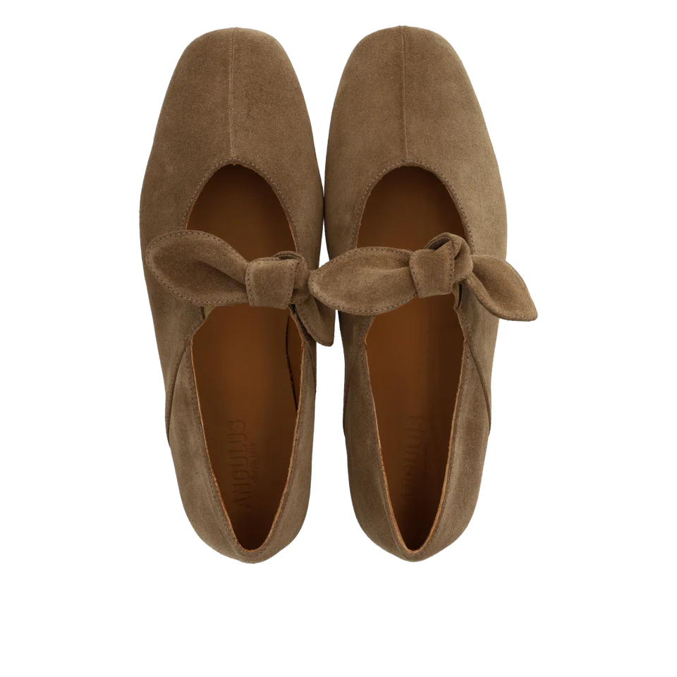 1696-101 Ballerina in Suede With Elasticated Bow Detail Dessert