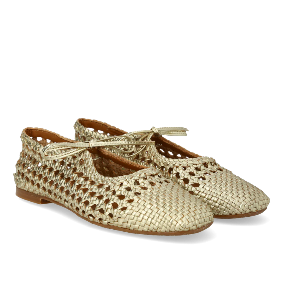 1698-101 Soft Hand-braided Ballerina with Tie Detail Gold