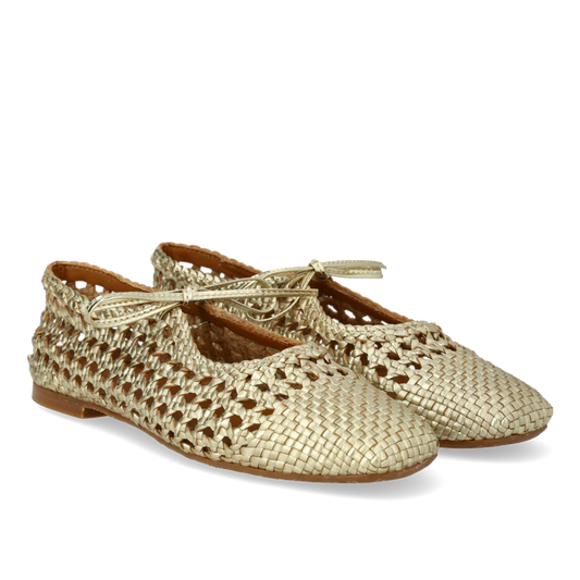 1698-101 Soft Hand-braided Ballerina with Tie Detail Gold
