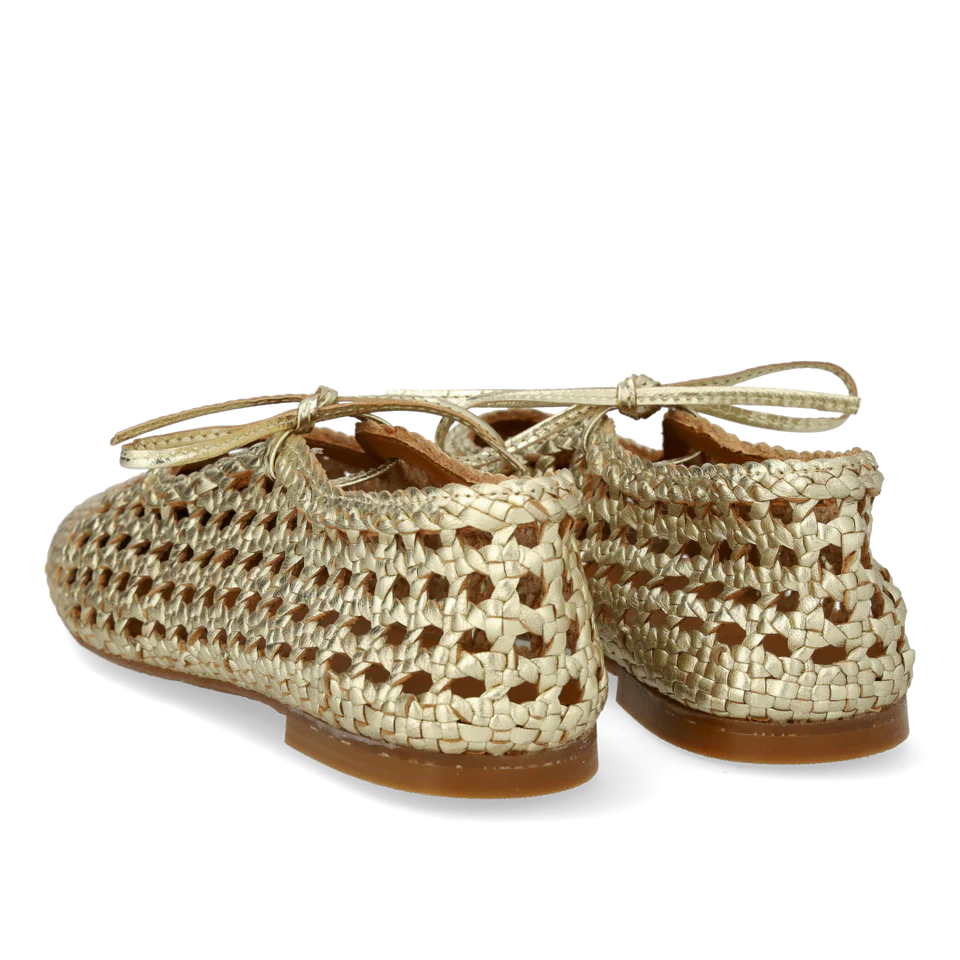 1698-101 Soft Hand-braided Ballerina with Tie Detail Gold