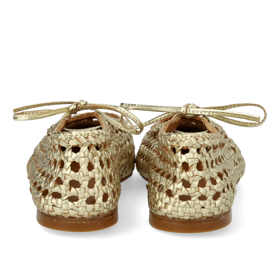 1698-101 Soft Hand-braided Ballerina with Tie Detail Gold