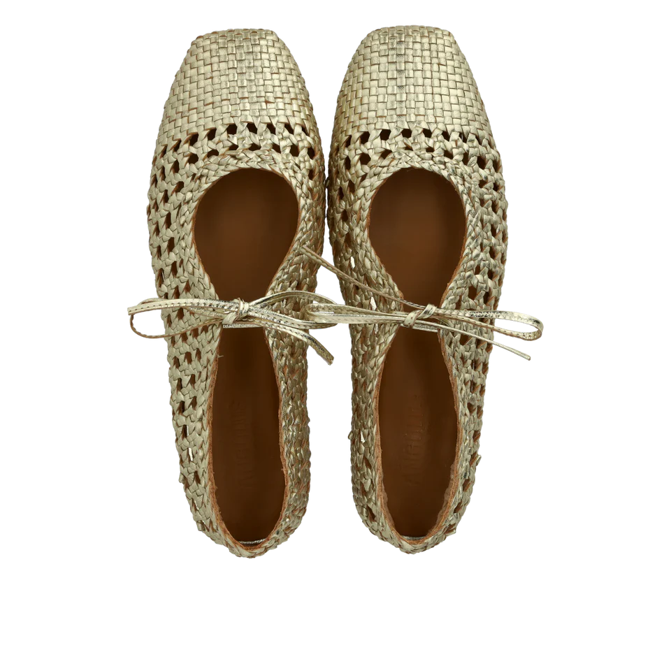 1698-101 Soft Hand-braided Ballerina with Tie Detail Gold