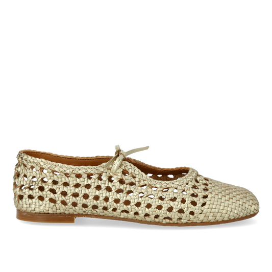 1698-101 Soft Hand-braided Ballerina with Tie Detail Gold