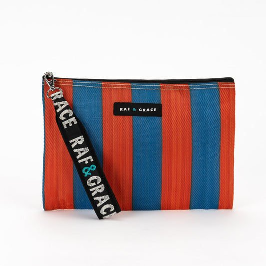 Striped Small Recycled Plastic Pouch Blue/Orange