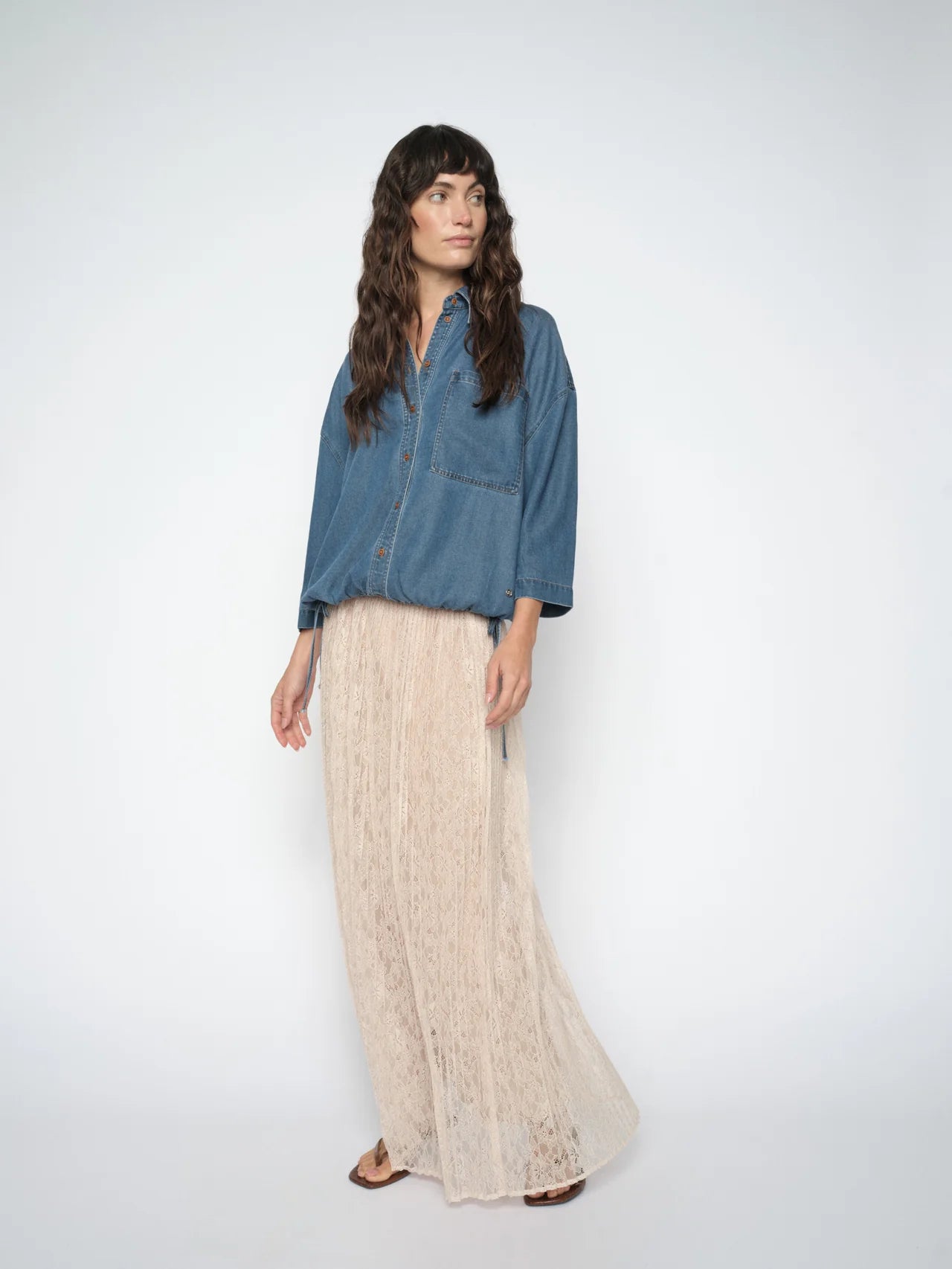 MMJurnee Lace Pleated Skirt Doeskin