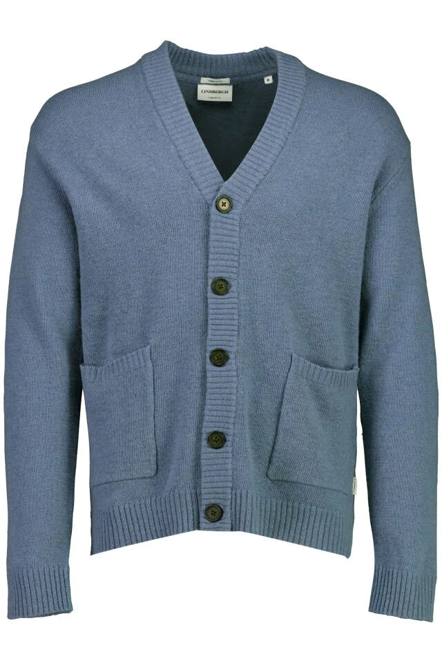 Men’s - 800223 Lambswool V-Neck Cardigan Blue Melange