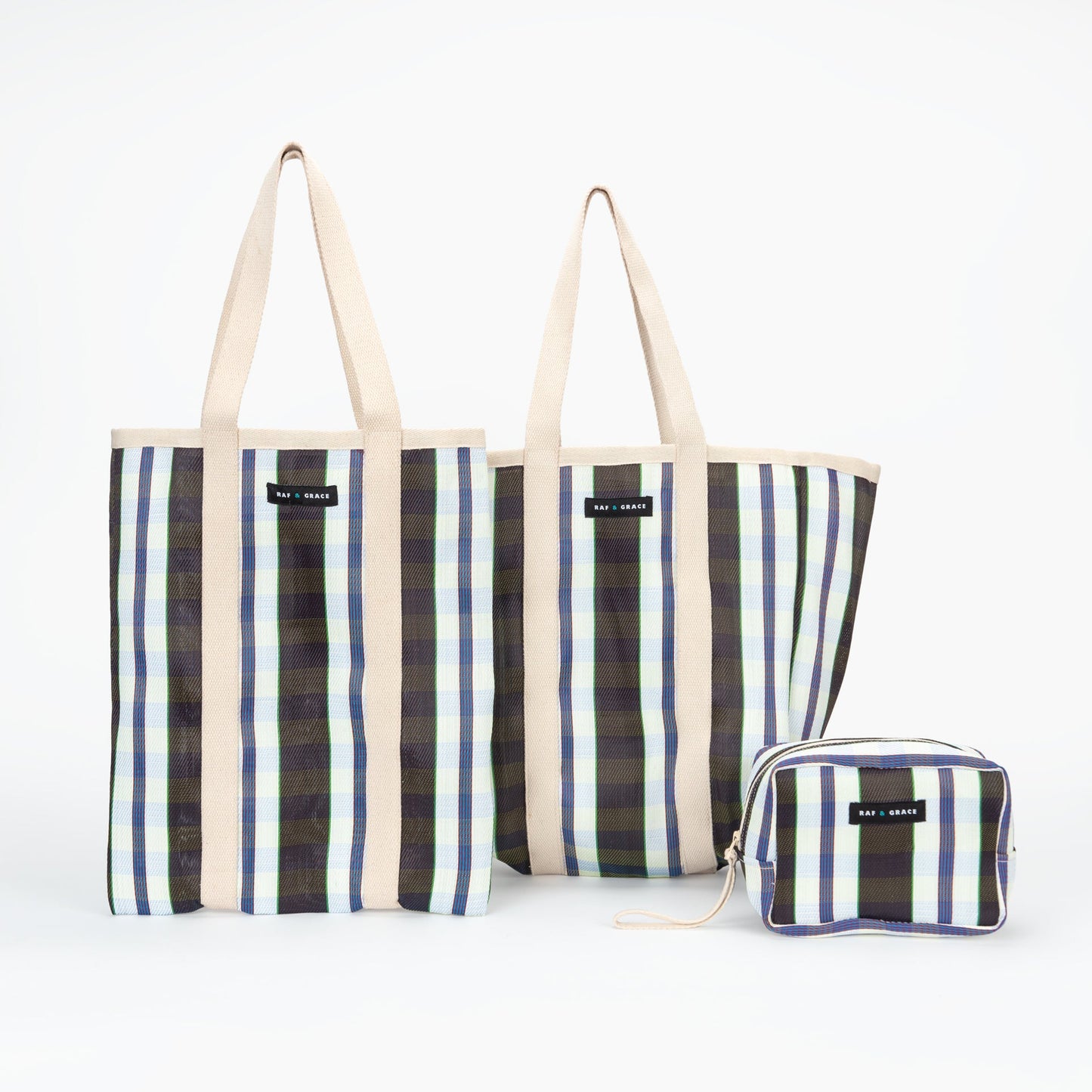 Large Recycled Plastic Black, White and Navy Stripe Shopper