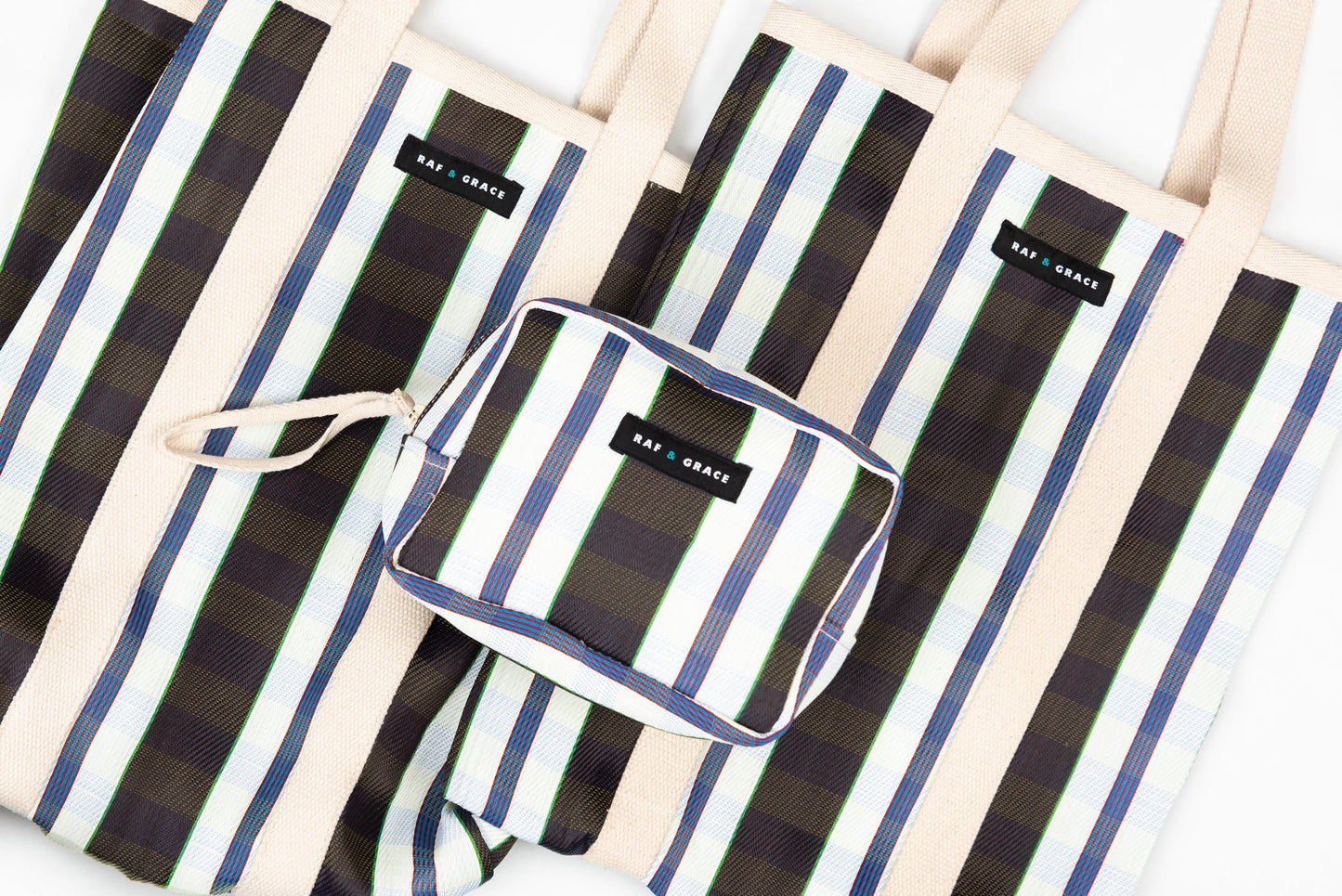 Large Recycled Plastic Black, White and Navy Stripe Shopper