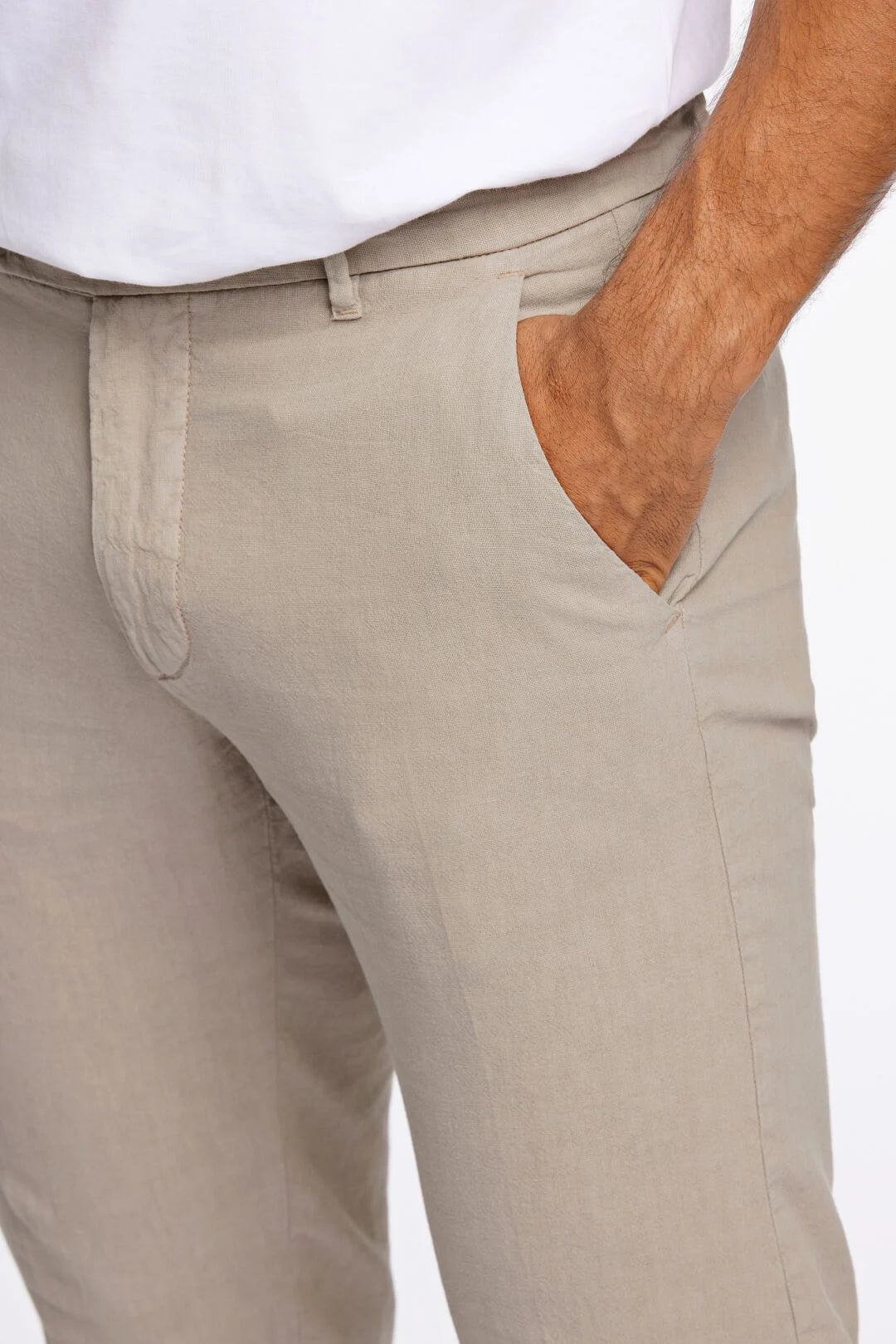 Mens - Linen Mix Slim Tapered Trouser Sand 006015