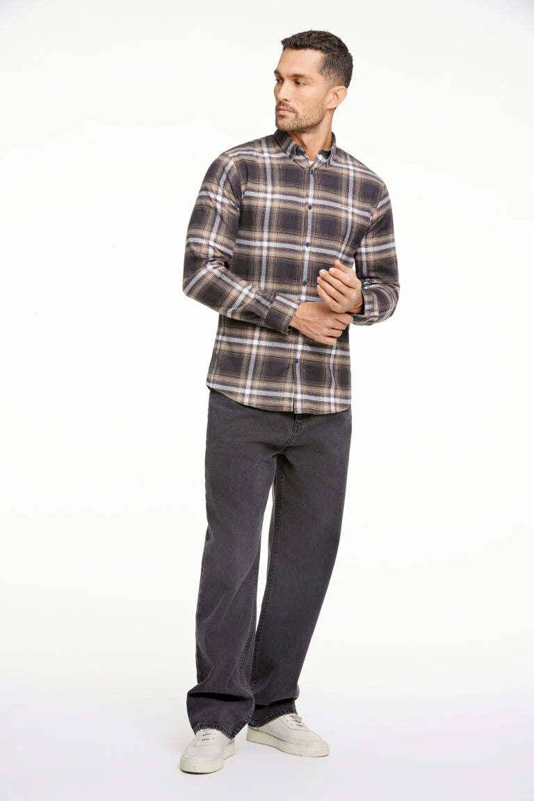 225054 - Mens Brushed Cotton Checked Shirt Brown