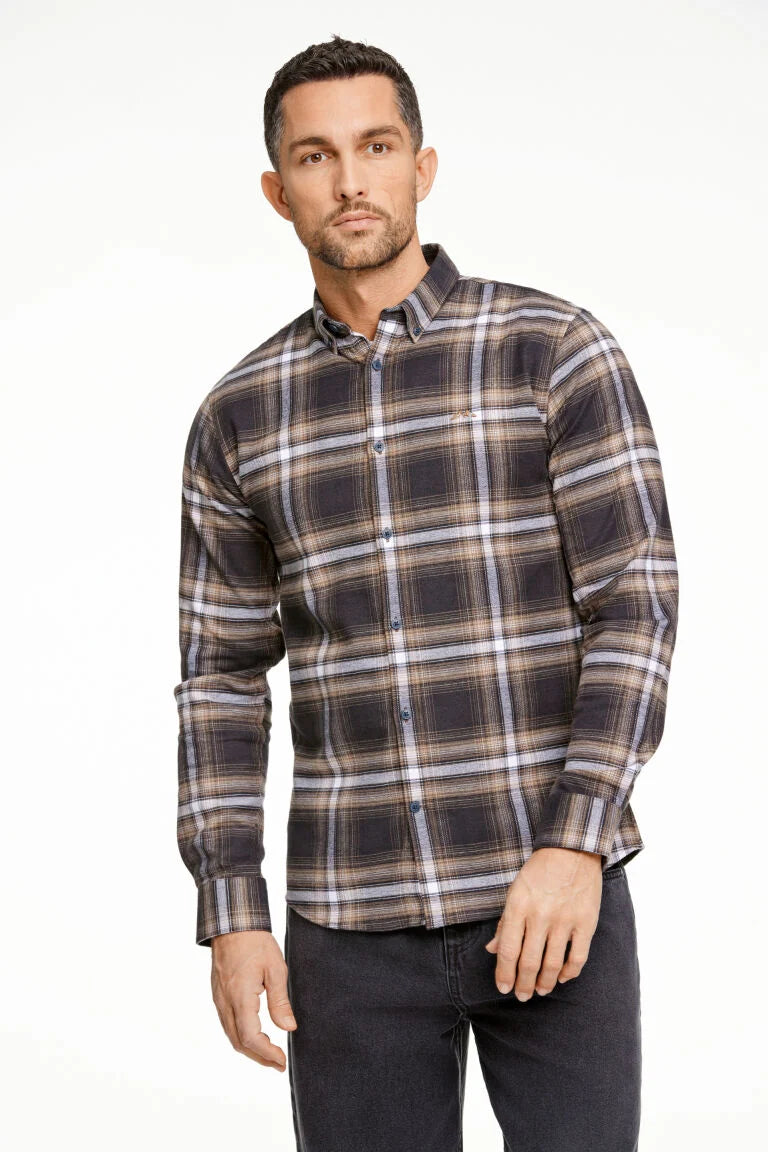 225054 - Mens Brushed Cotton Checked Shirt Brown