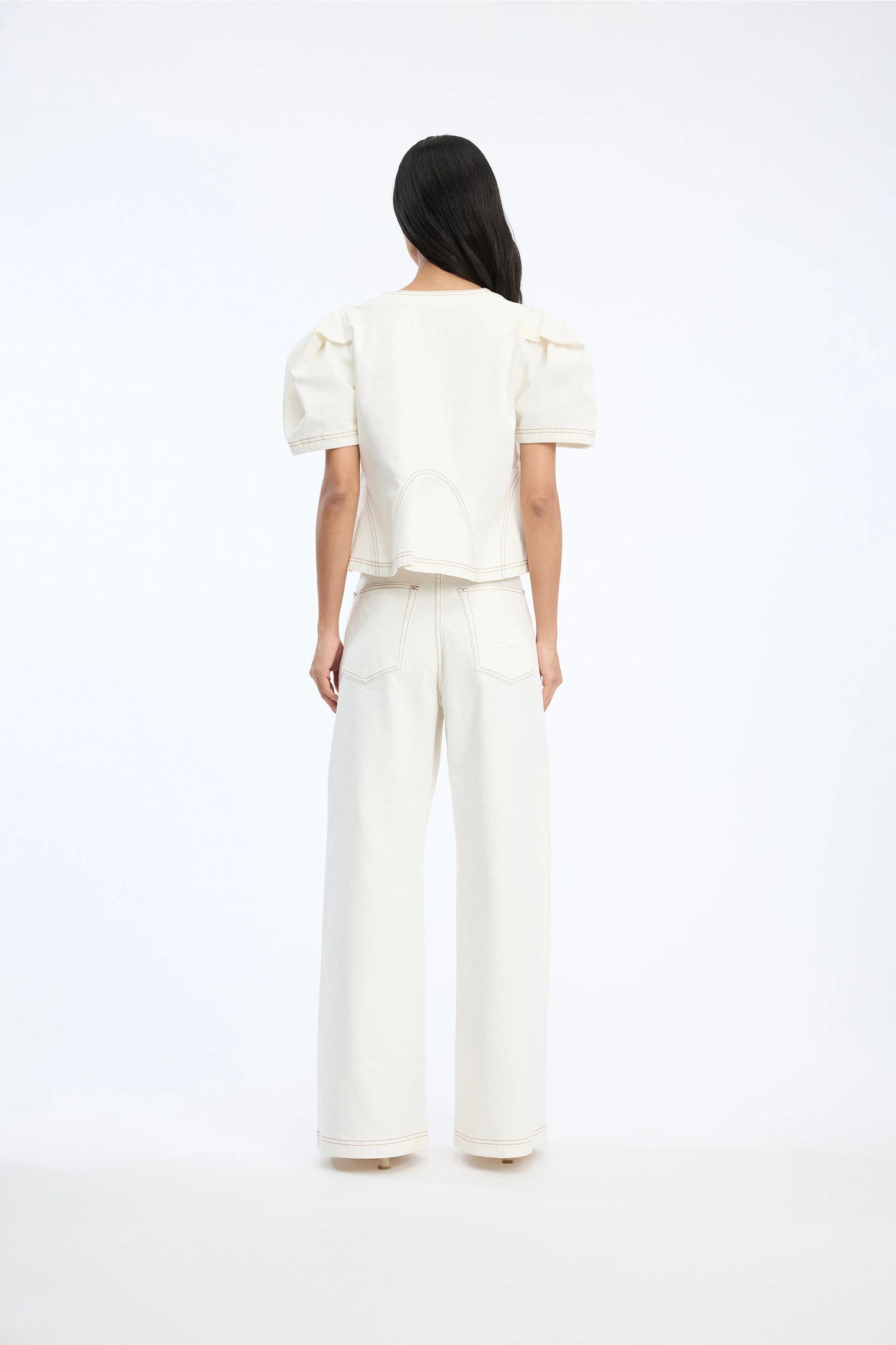 Baynor Denim Style Blouse with Puff Sleeve