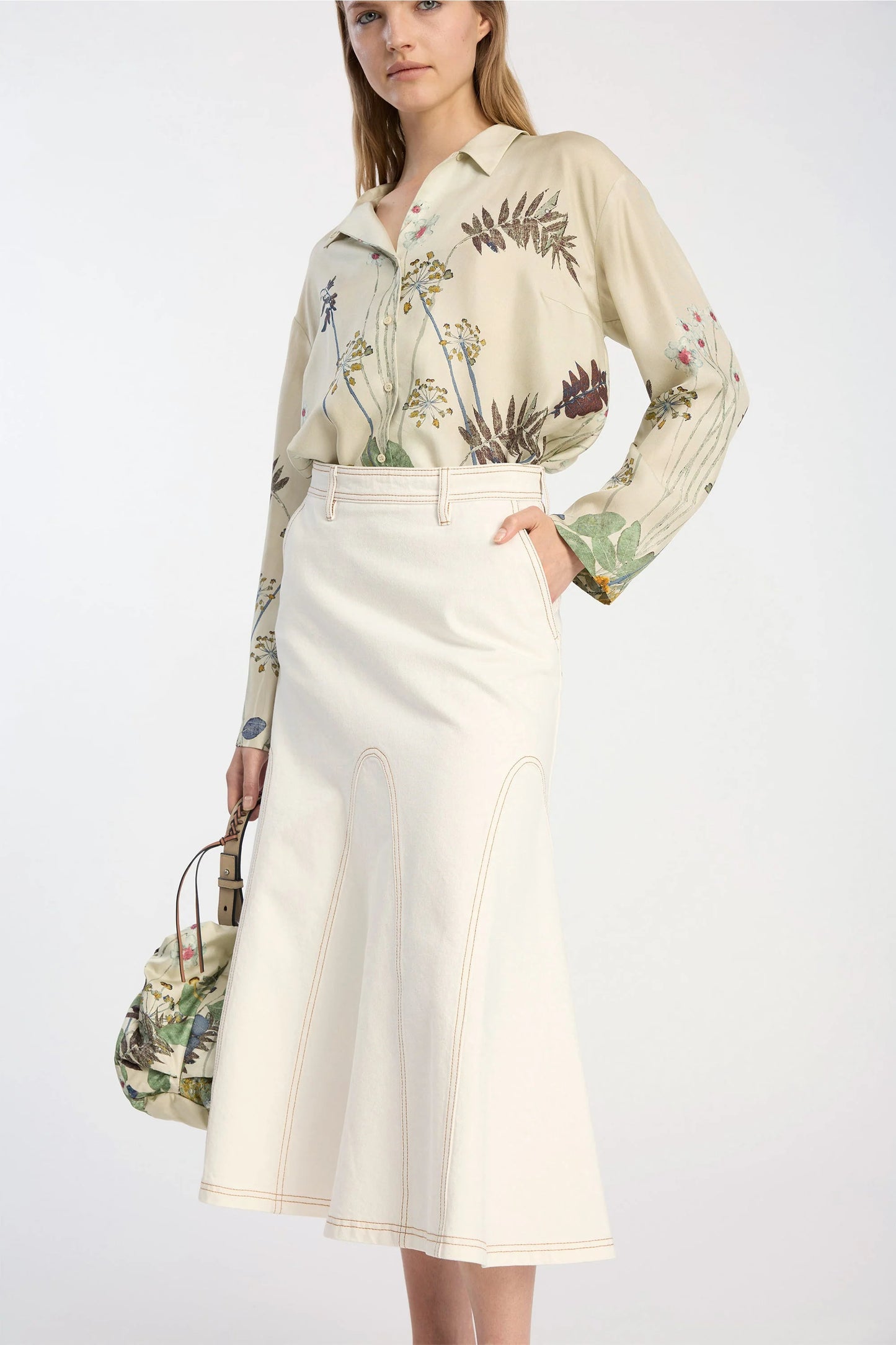 Braylin A-Line Denim Skirt Ivory