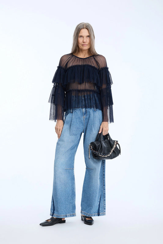 NARIA Tiered Blouse Navy