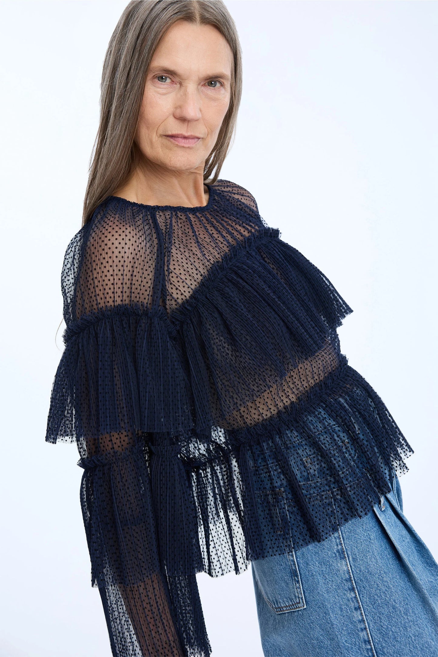 NARIA Tiered Blouse Navy