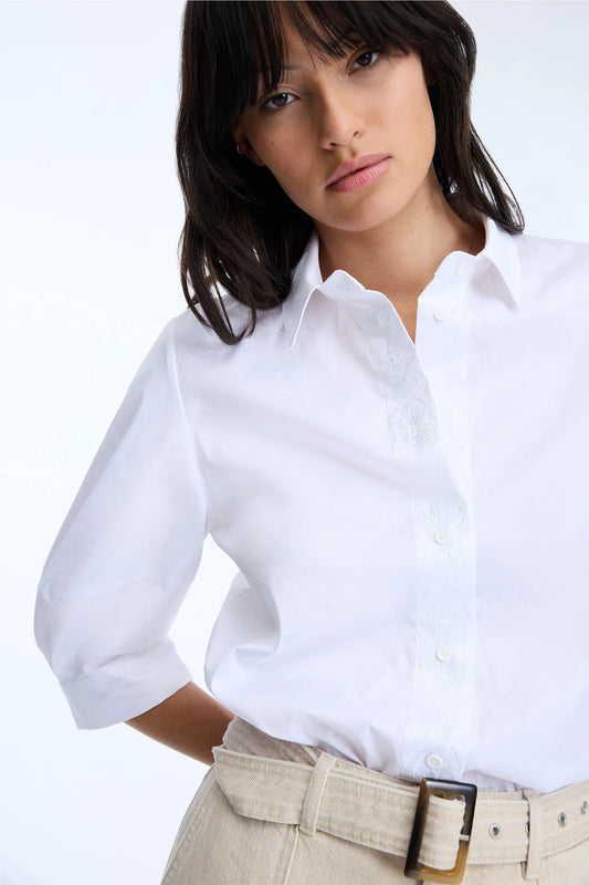 NUST 3/4 Sleeve Shirt with Embroidery White