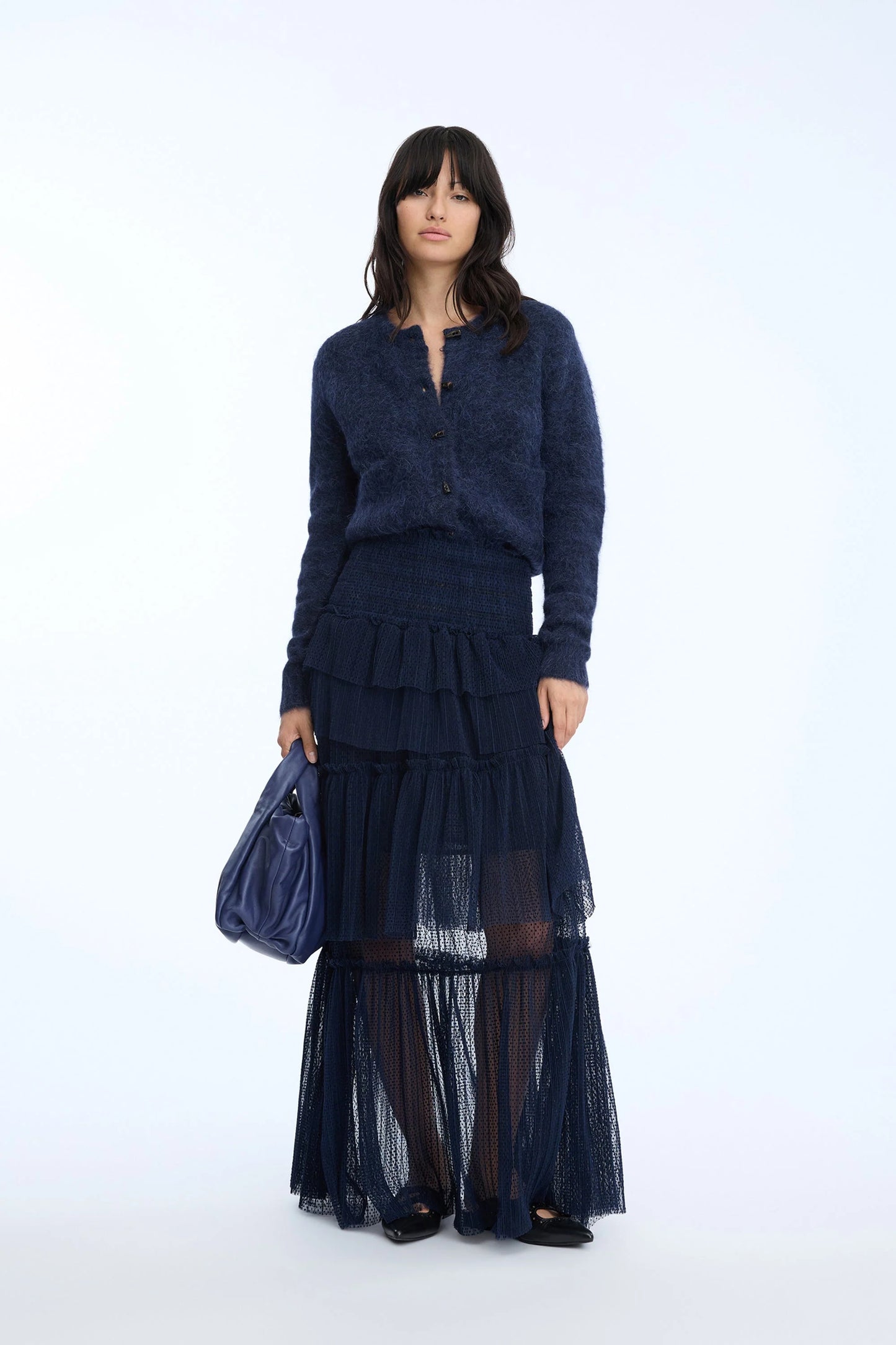 NESSAROSE Tiered Skirt Navy
