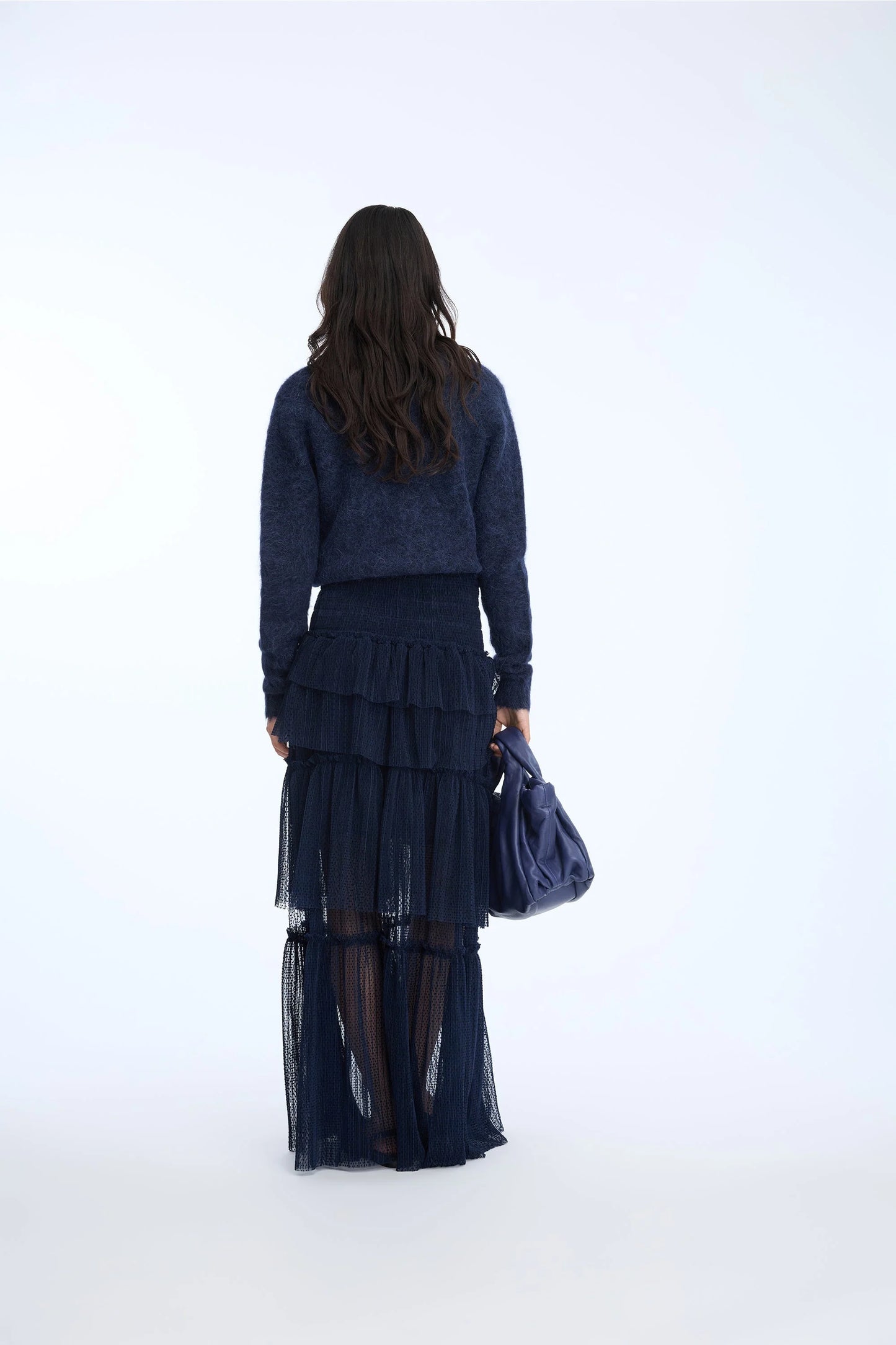 NESSAROSE Tiered Skirt Navy