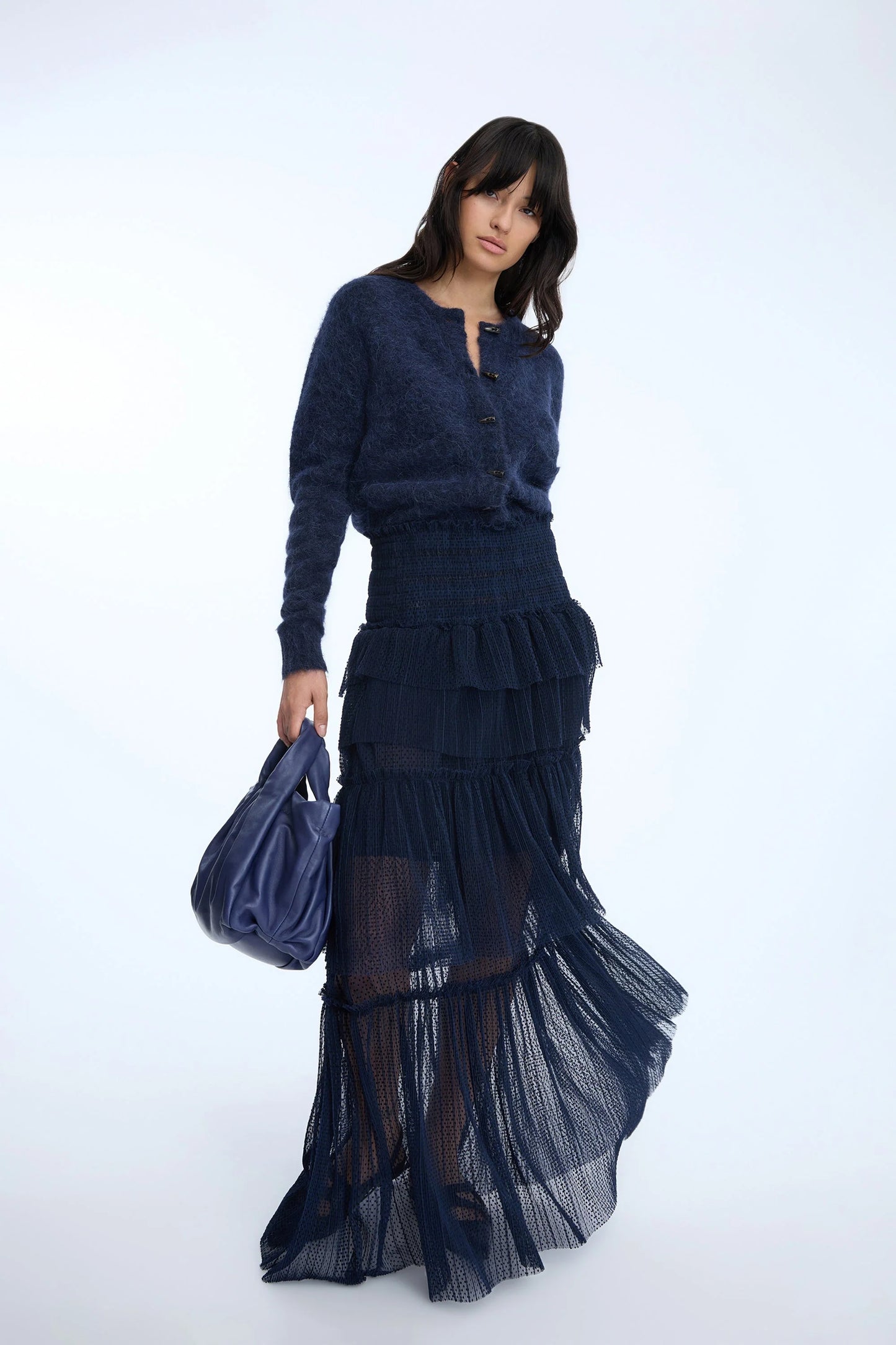 NESSAROSE Tiered Skirt Navy
