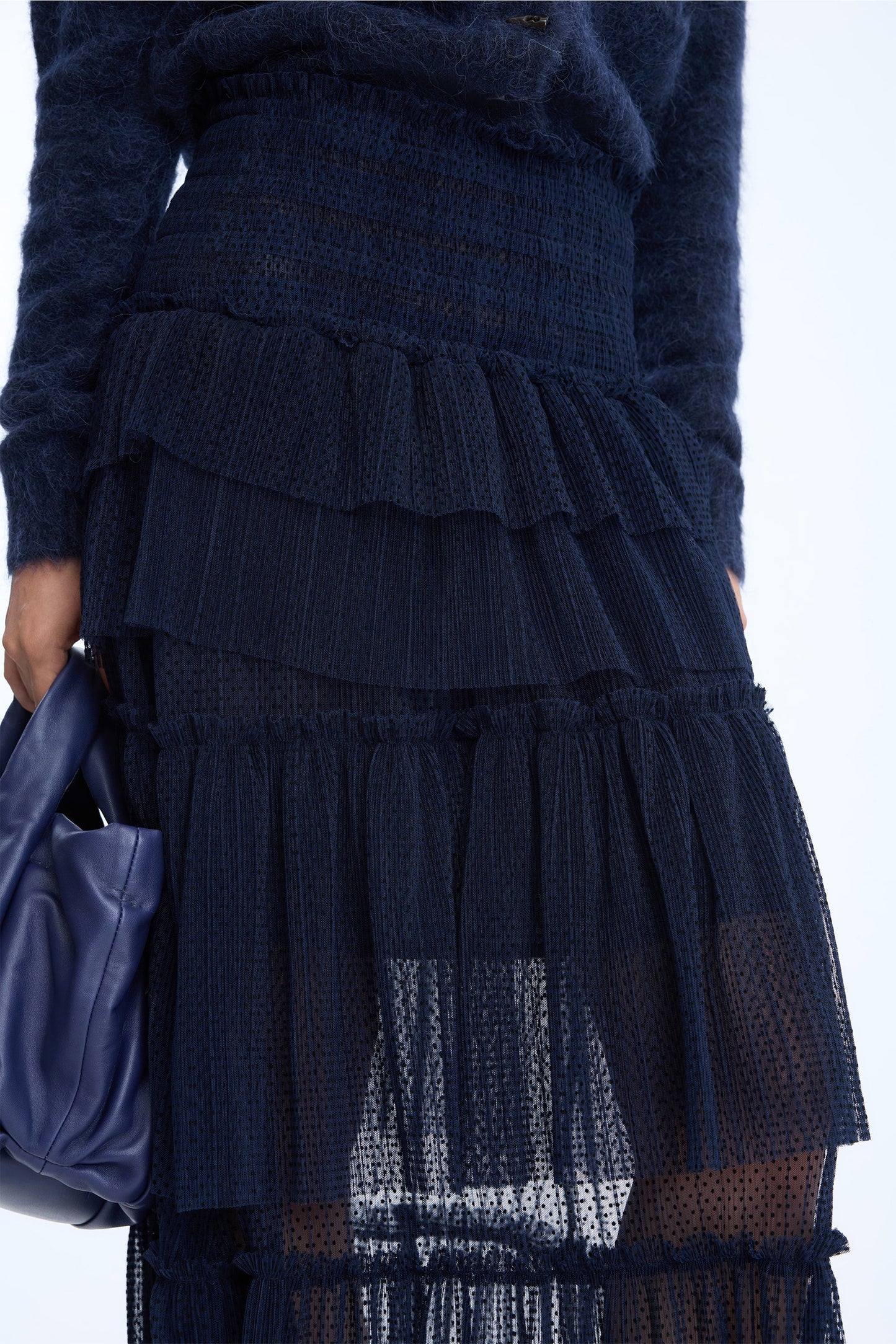 NESSAROSE Tiered Skirt Navy