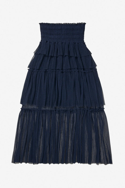 NESSAROSE Tiered Skirt Navy