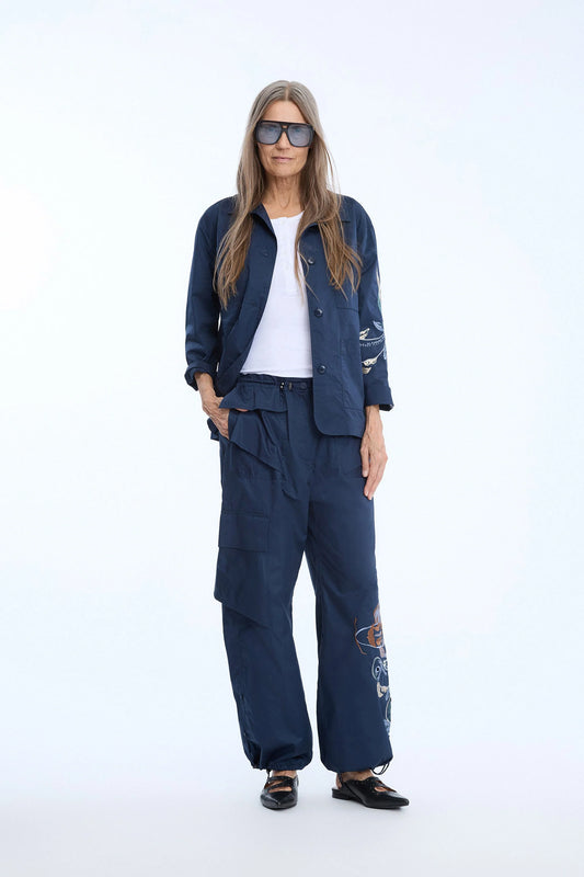UNFORM Embroidered Loose Fit Trouser Navy