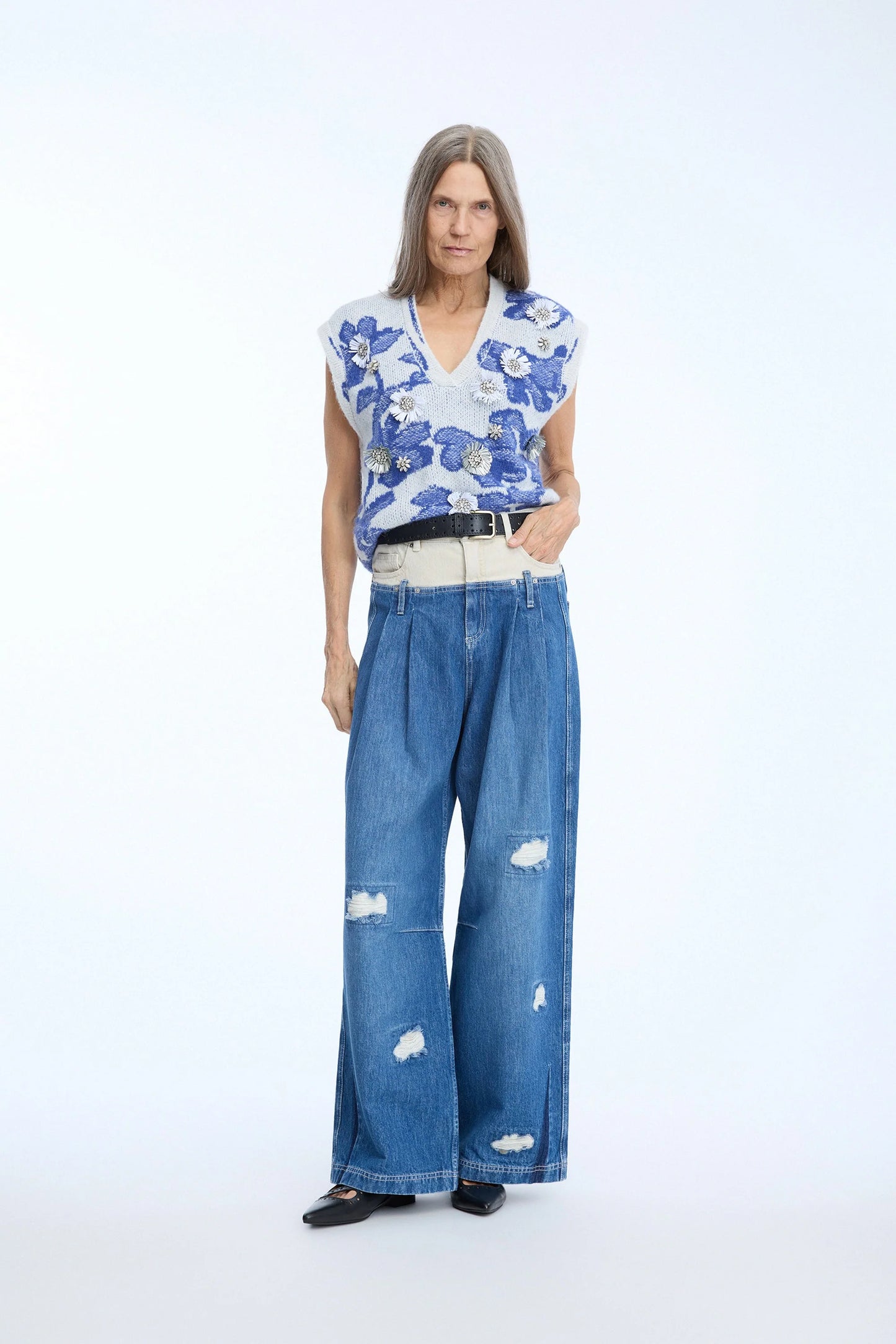NURULIA Knitted Vest with Embellishments Mix Blue