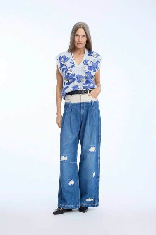 NURULIA Knitted Vest with Embellishments Mix Blue