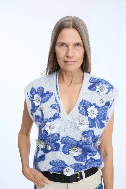 NURULIA Knitted Vest with Embellishments Mix Blue