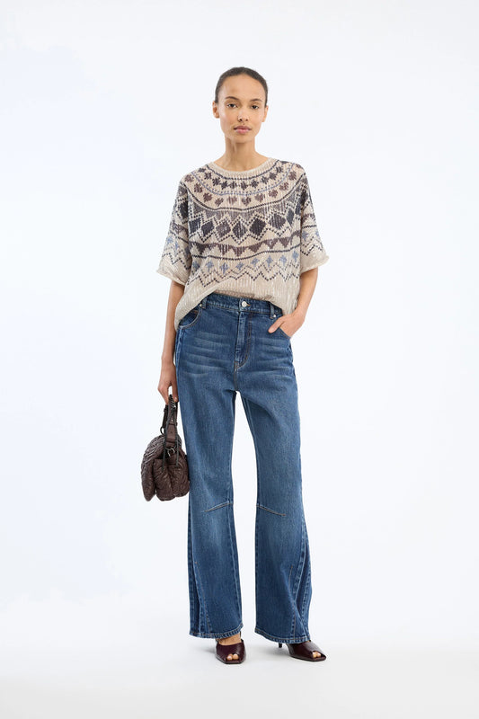 Vunny Loose Fit Sequins Blouse Print Camel
