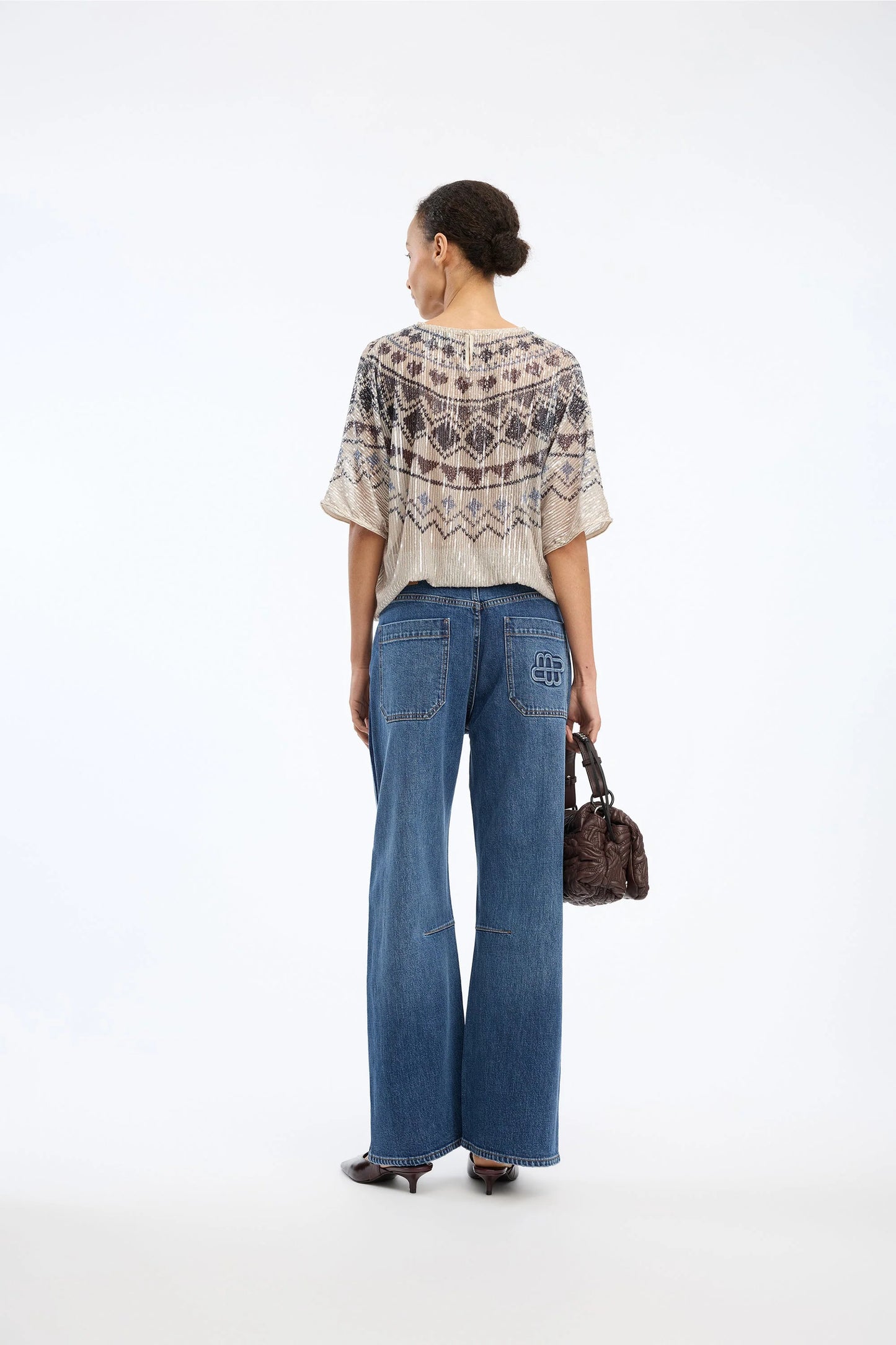 Vunny Loose Fit Sequins Blouse Print Camel