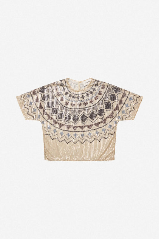 Vunny Loose Fit Sequins Blouse Print Camel