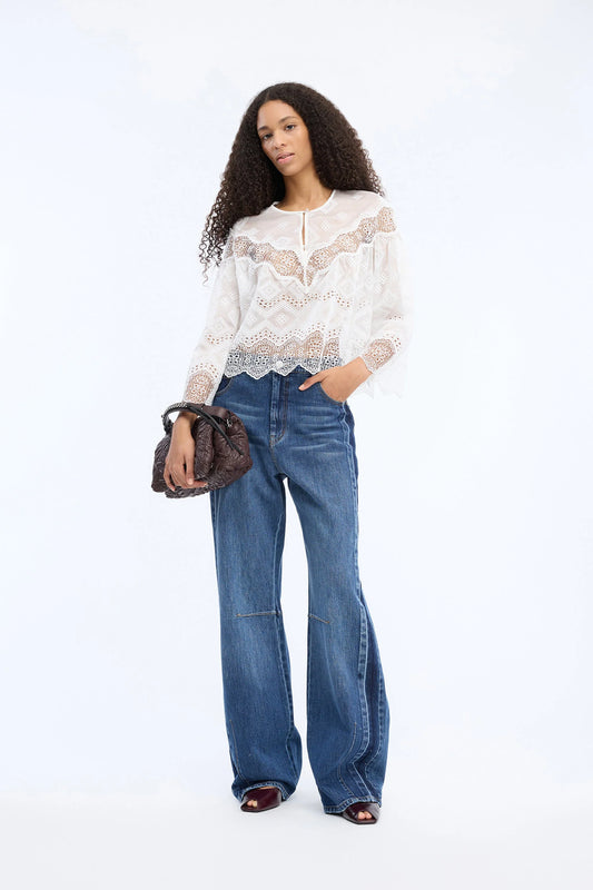 Valiance Sheer Laqce Blouse White