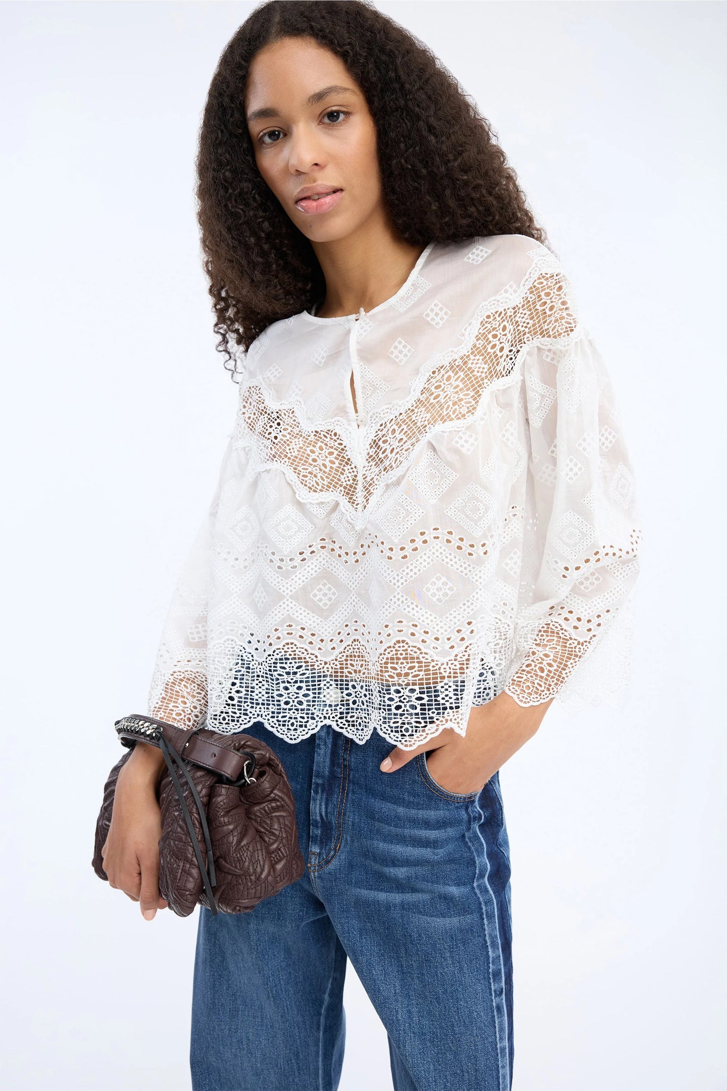 Valiance Sheer Laqce Blouse White