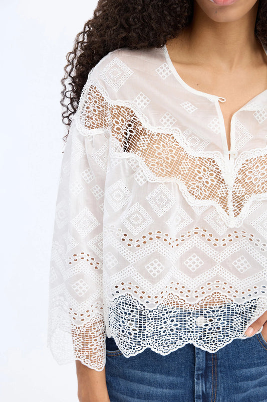Valiance Sheer Laqce Blouse White