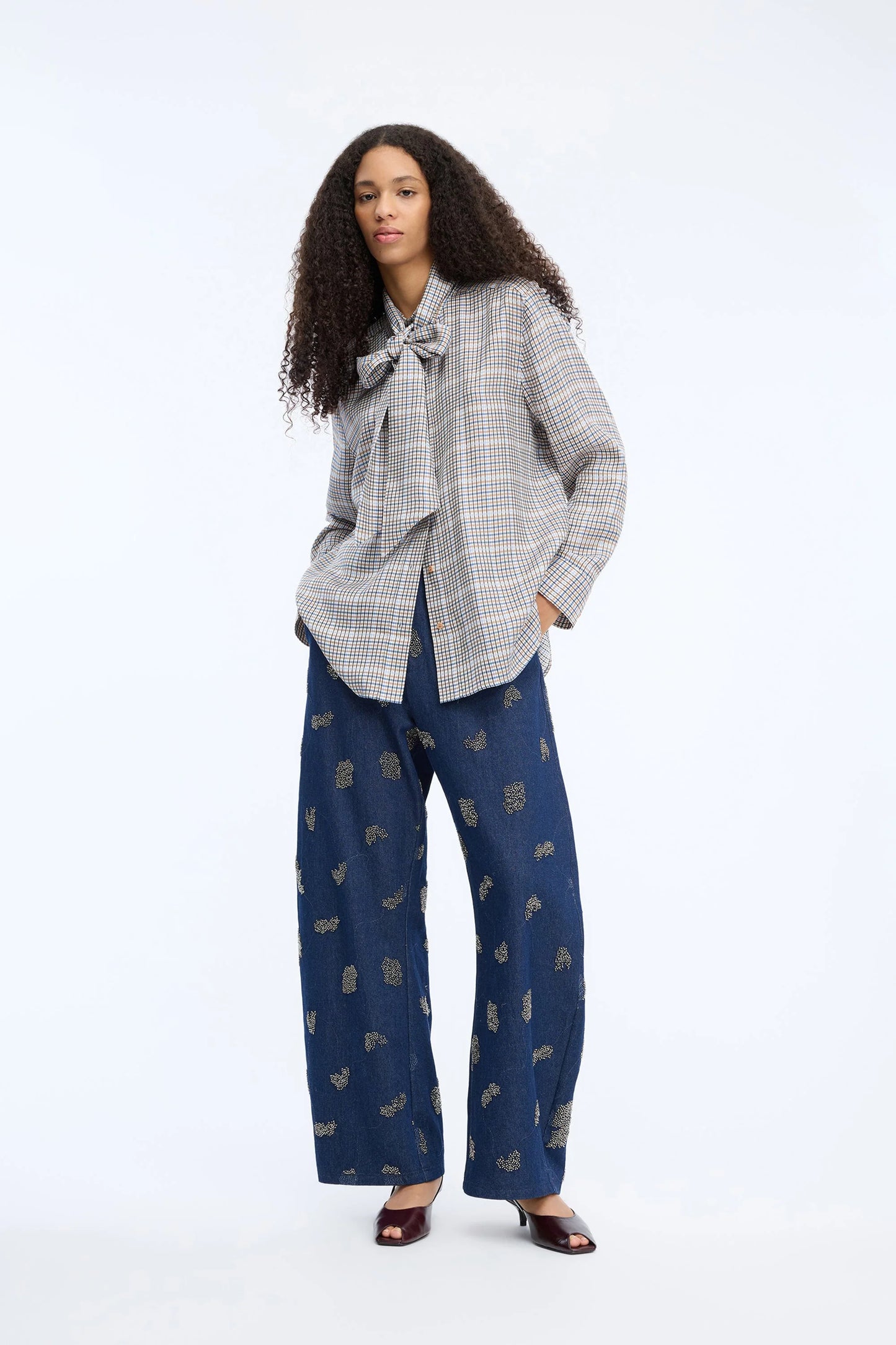 Veiling Loose Fit Shirt With Bow Mix Blue