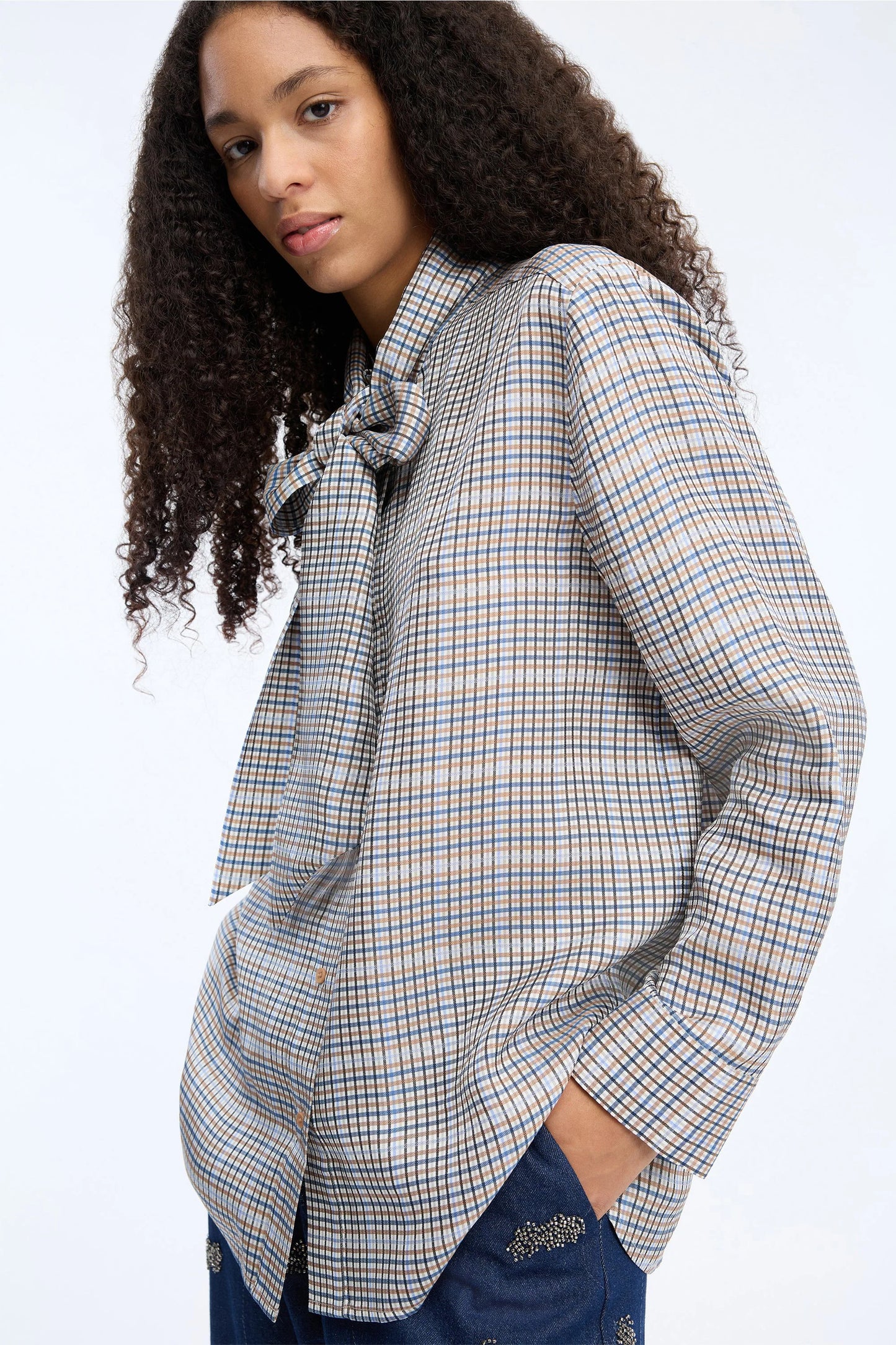Veiling Loose Fit Shirt With Bow Mix Blue