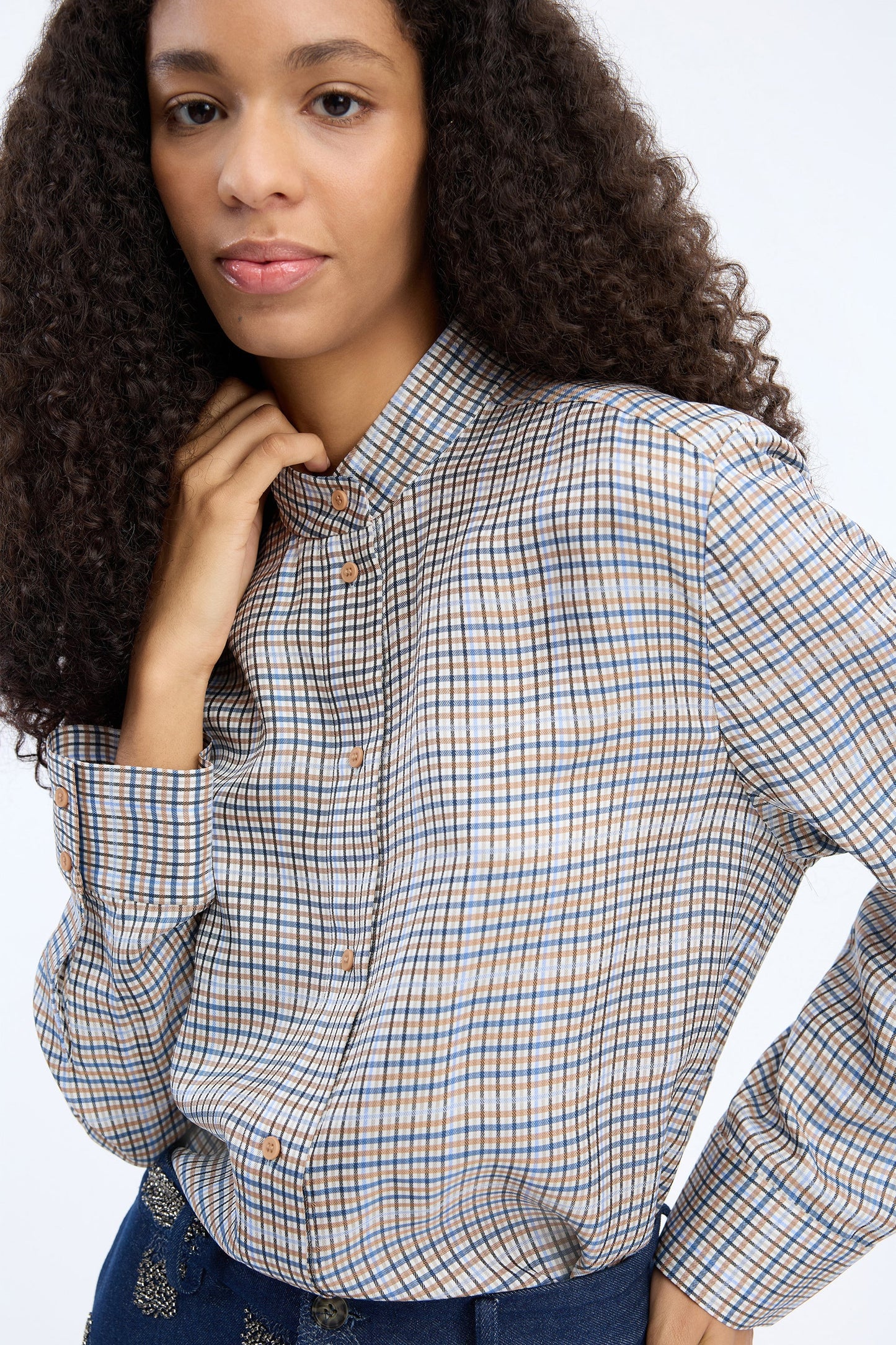 Veiling Loose Fit Shirt With Bow Mix Blue