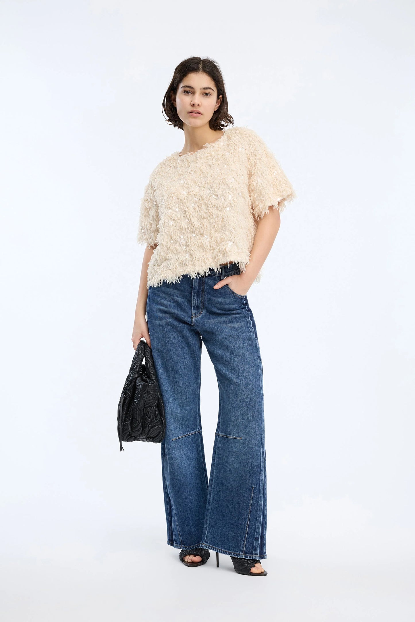 Valence Short Sleeve Sequin Top Creme