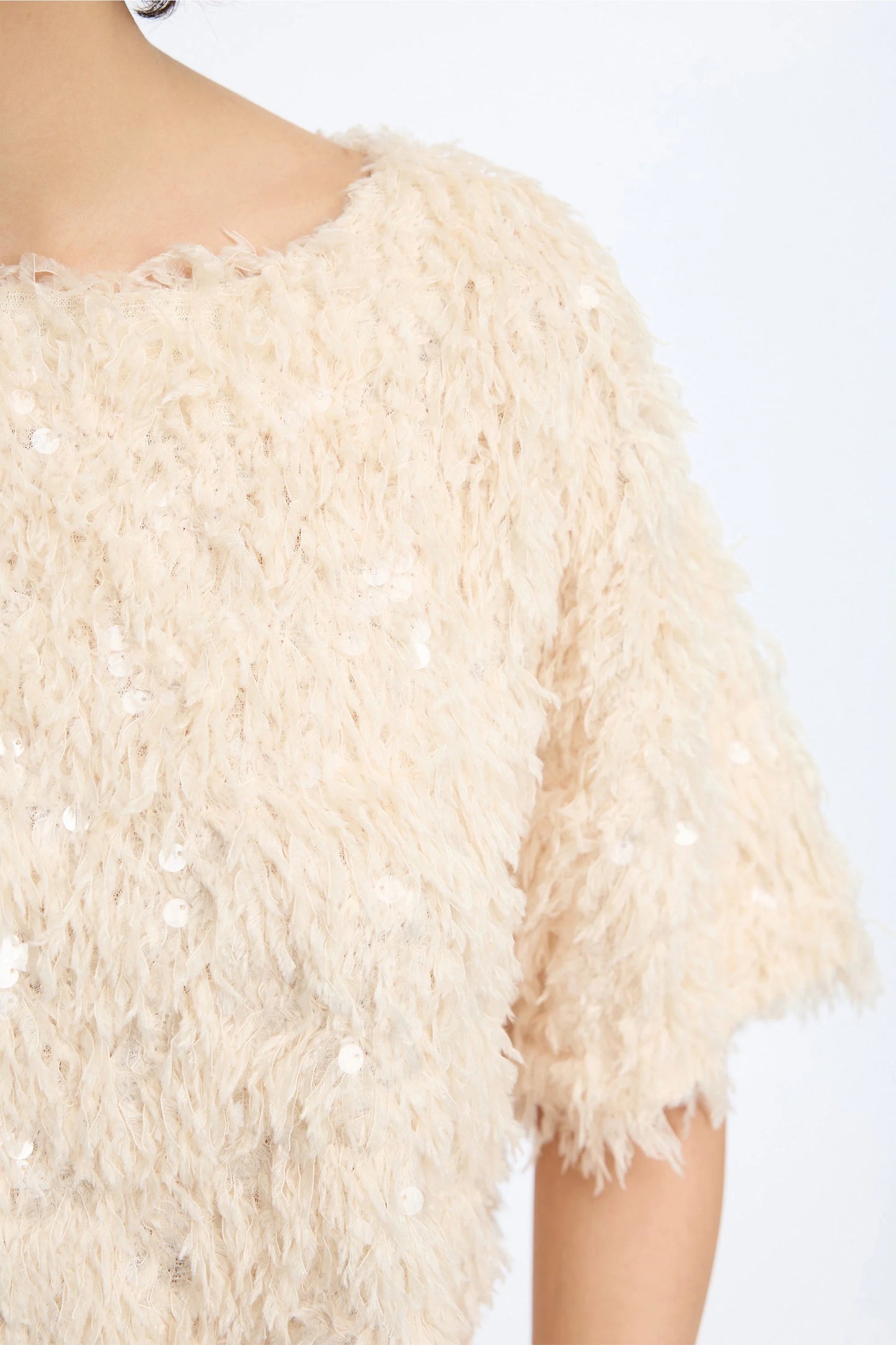 Valence Short Sleeve Sequin Top Creme