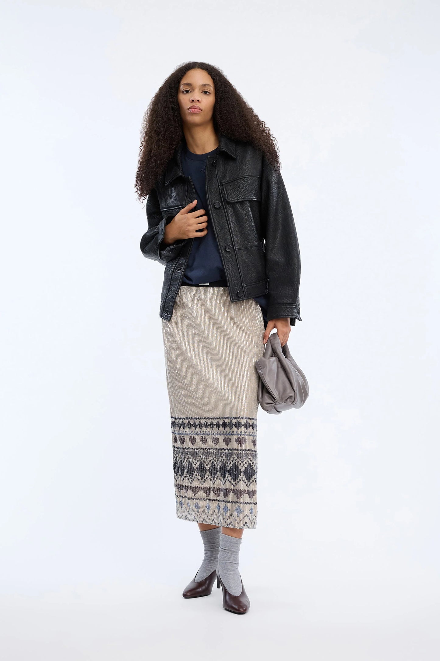Vuzia Sequin Skirt Print Camel