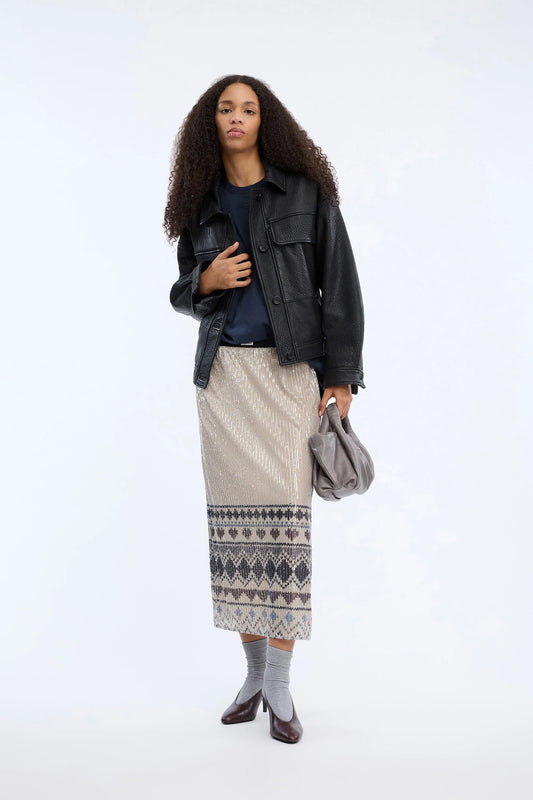 Vuzia Sequin Skirt Print Camel