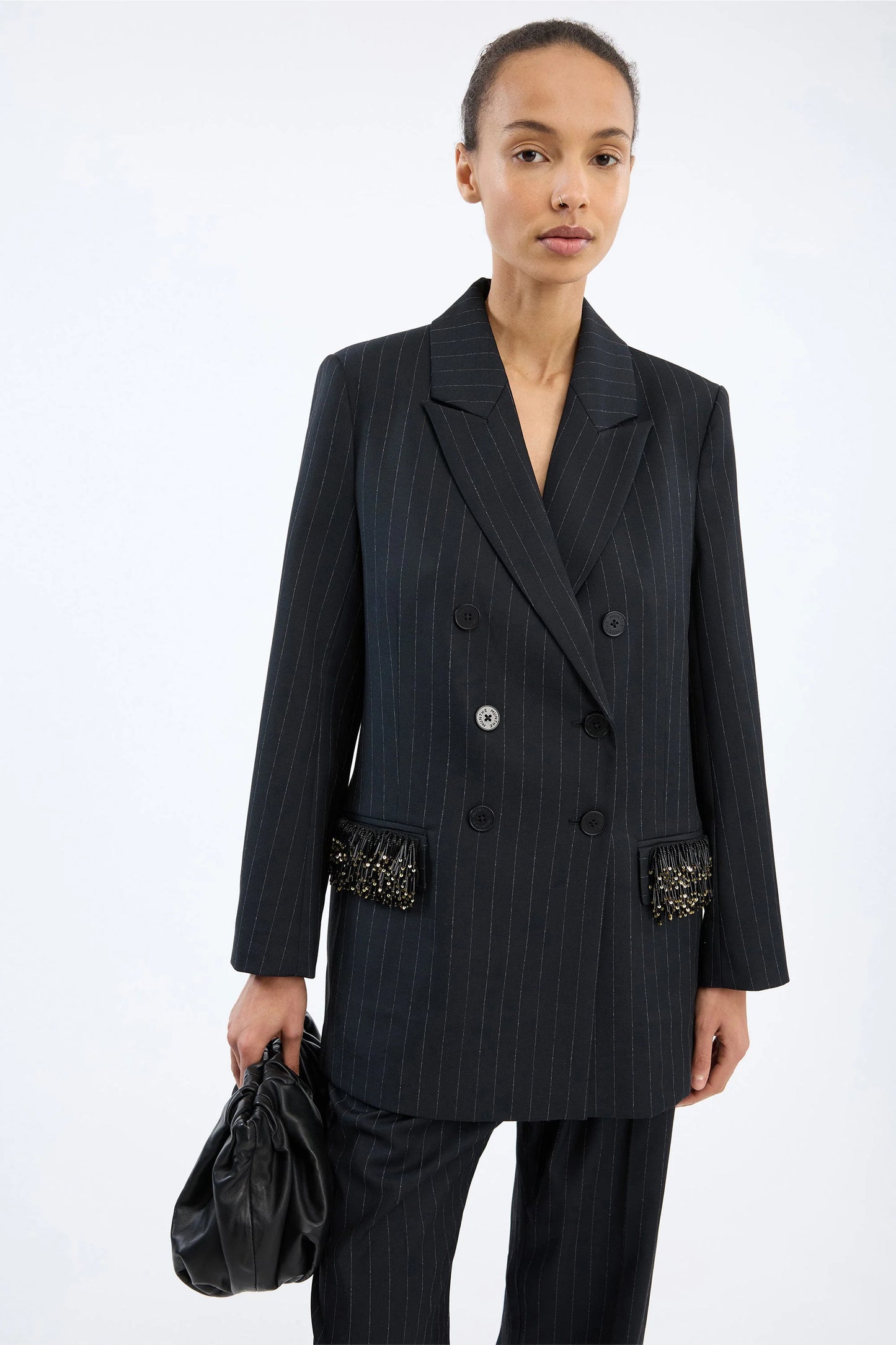 Virionics Sequin/Tassel Detailed Blazer Navy
