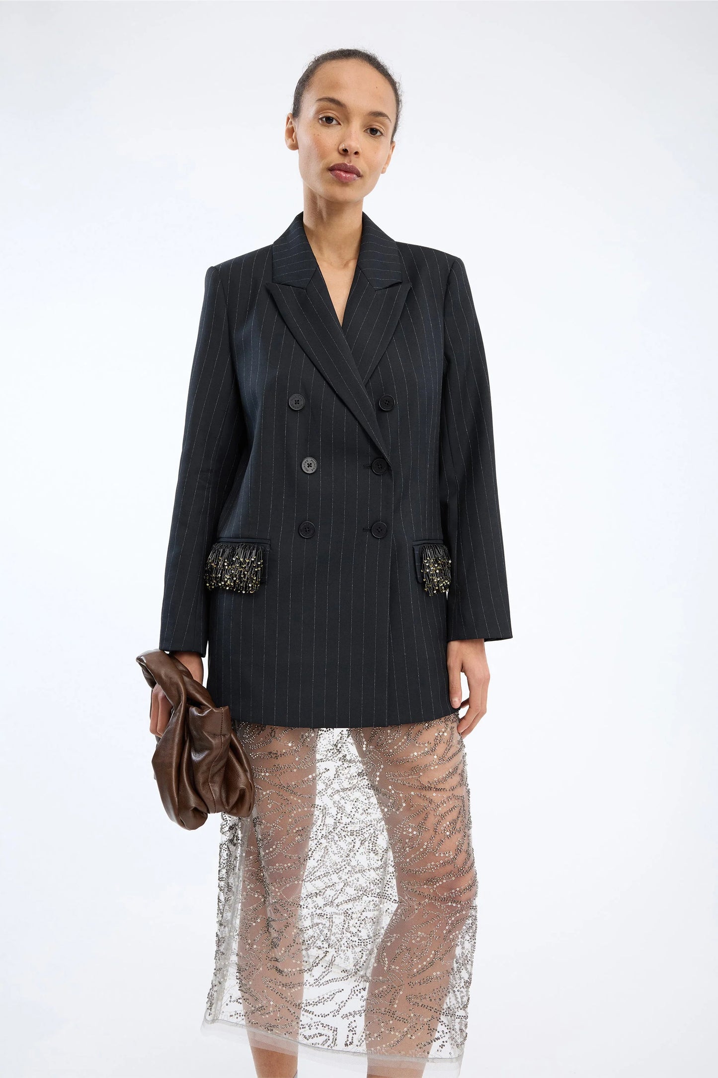 Virionics Sequin/Tassel Detailed Blazer Navy