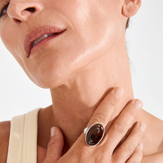 Thalen Oval Agate Silver-Plated Ring