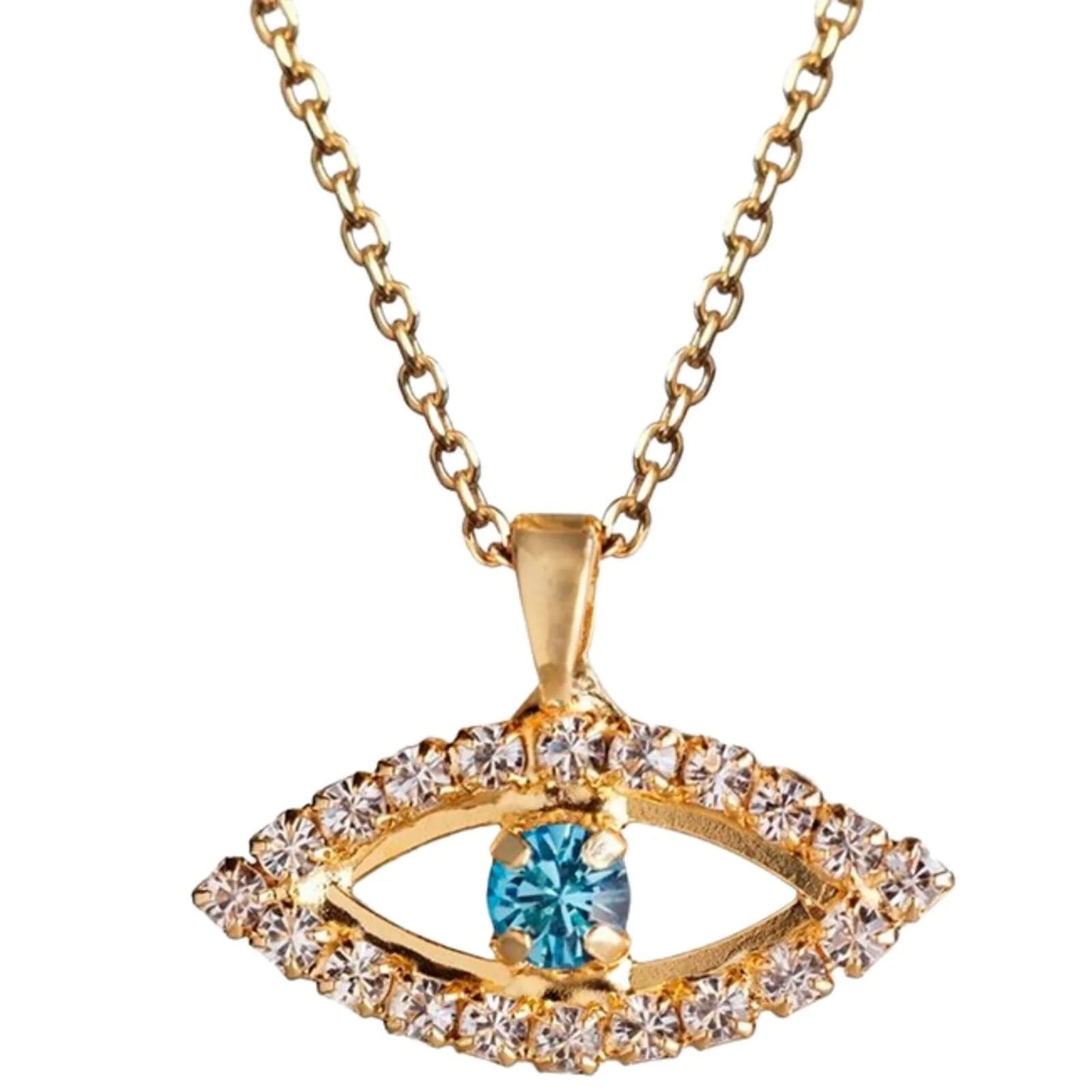 Greek Eye Necklace Gold/Crystal/Aquamarine