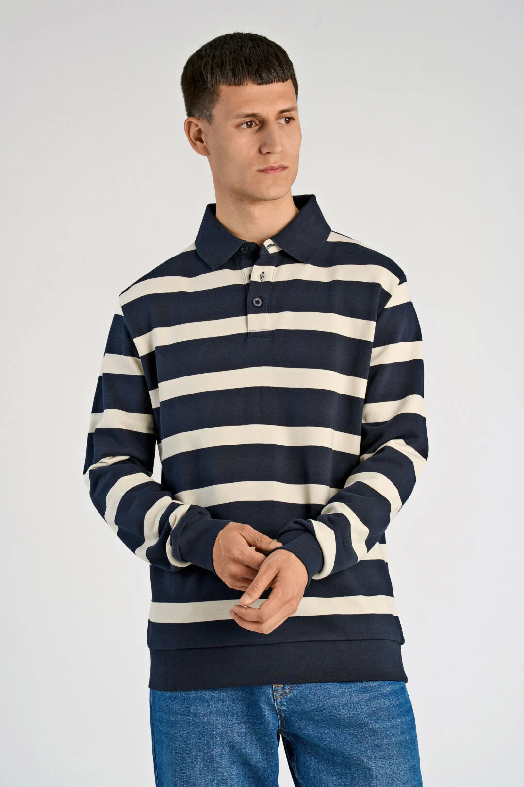 Mens- Rugby Swatshirt in Stripe 705205 Navy
