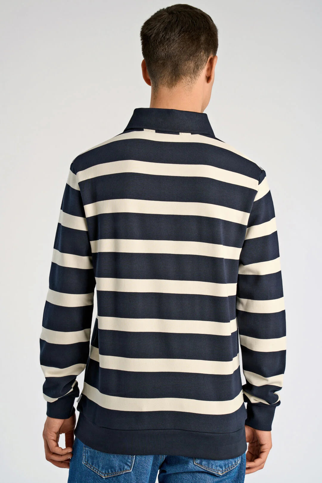 Mens- Rugby Swatshirt in Stripe 705205 Navy