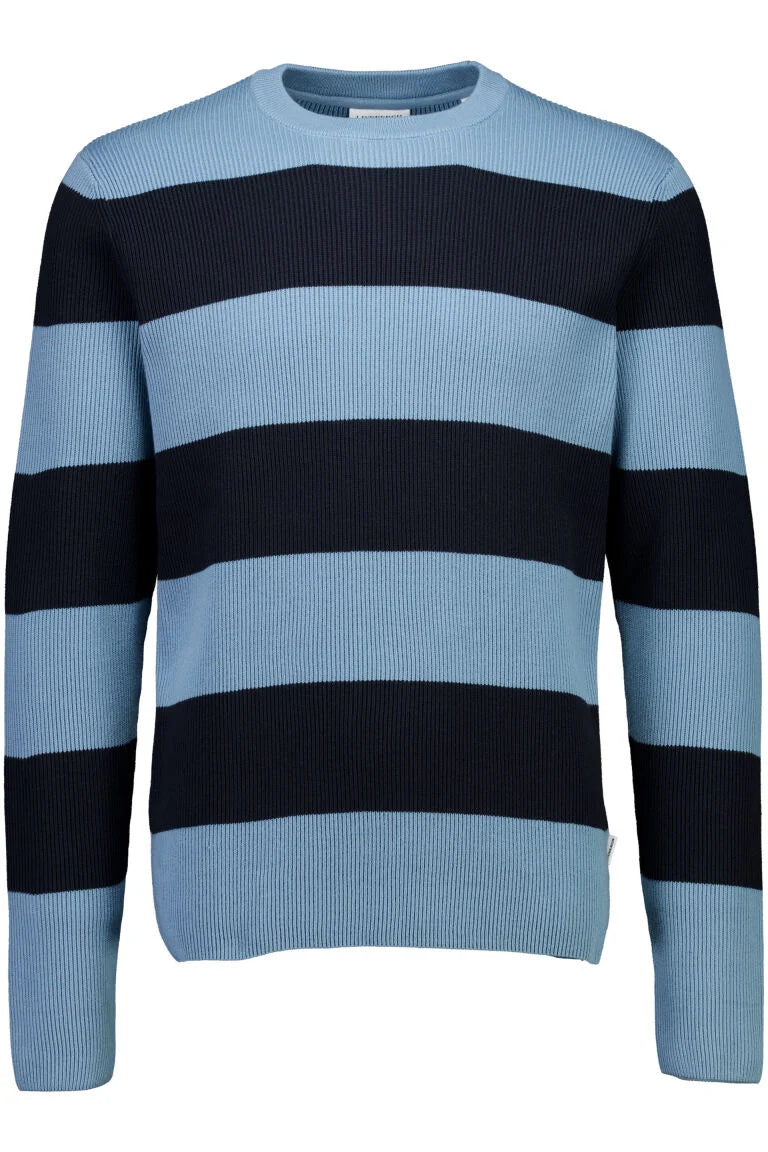 Mens - Crew Neck Striped Cotton Mix Jumper Mid Blue (804036)